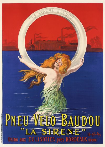 Plakatwerbung für "La Sirene" Fahrradreifen, hergestellt von Pneu Velo Baudou von Leonetto Cappiello