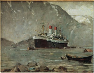 Passagierdampfer der Hamburg-Süd in einem norwegischen Fjord von Leonhard Sandrock