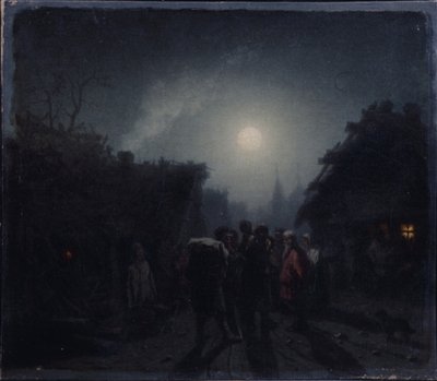 Vor einer Taverne. Nachtszene, 1860er-1870er von Leonid Ivanovich Solomatkin