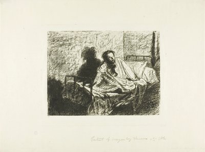 Porträt von Charles Meryon im Bett sitzend von Leopold Flameng