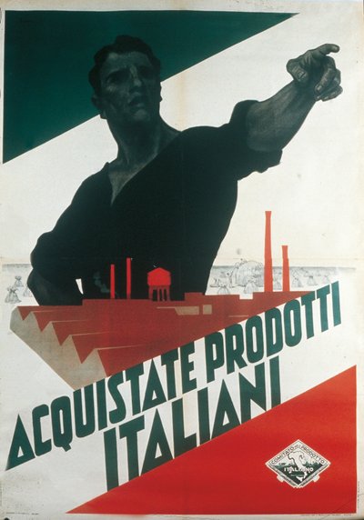 Acquistate Prodotti Italiani, faschistisches Propagandaposter während der Autarkie von Leopoldo Metlicovitz