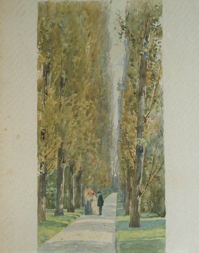 Giuseppe Verdi im Gespräch mit Freunden entlang der Allee in seiner Villa in Sant