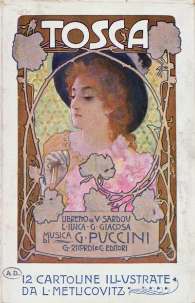 Titelseite des Notenblatts für die Oper Tosca von Puccini, ca. 1910 (Farblithografie) von Leopoldo Metlicovitz