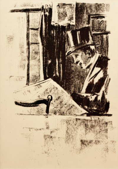 Zeitungsleser mit Zylinder von Lesser Ury