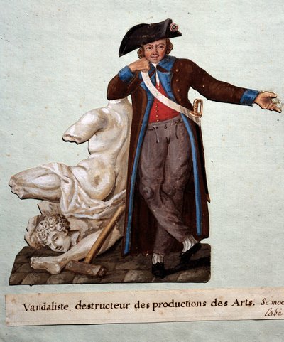 Französische Revolution: Ein Vandalist, Zerstörer von Kunstwerken. Gouache der Brüder Lesueur, Musée Carnavalet, Paris von Lesueur Brothers