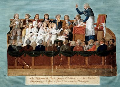 Französische Revolution: Bürger von Paris bieten ihren Schmuck der Nationalversammlung an. Illustration der Brüder Lesueur, 1792-1795. Musée Carnavalet, Paris von Lesueur Brothers