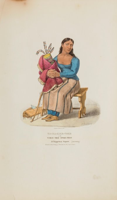 TA-MA-KAKE-TOKE oder die Frau, die zuerst sprach; Eine Chippeway-Frau (trauernd), aus dem Aboriginal Portfolio von Lewis, James Otto