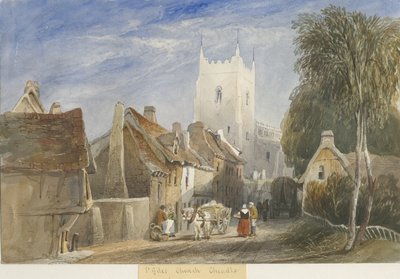 Cheadle Kirche: Aquarellmalerei, undatiert [um 1830-1840] von Lewis John Wood