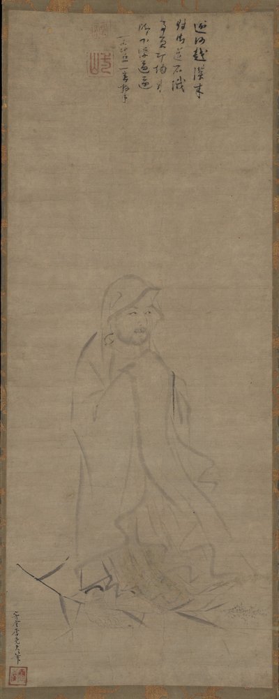 Bodhidharma überquert den Yangzi-Fluss auf einem Schilfrohr, vor 1317 von Li Yaofu