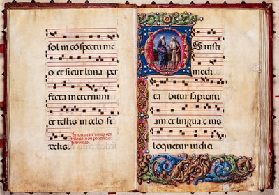 Piccolomini-Bibliothek: Chorbuch, cod. 17.2, ff. 30v-31r mit „Zwei Einsiedlerheilige“ von Liberale da Verona