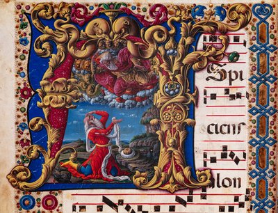 Piccolomini-Bibliothek: Chorbuch, cod. 1.A, ff.4v mit „Vision des Jesaja“ (Detail) von Liberale da Verona
