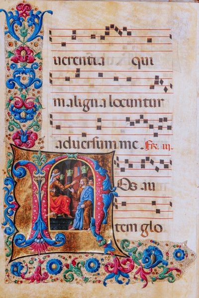 Piccolomini-Bibliothek: Chorbuch, cod. 22.7, ff. 22v mit „Christus vor Pilatus“ von Liberale da Verona