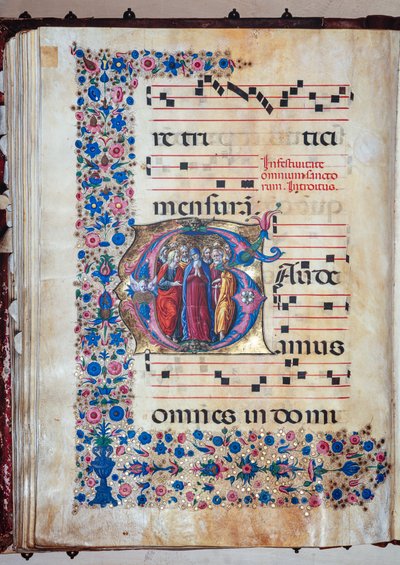 Piccolomini-Bibliothek: Chorbuch, cod. 28.12, ff. 94v mit der Jungfrau und allen Heiligen, von Francesco Rosselli und Liberale da Verona (ca. 1445 - 1527/9) von Liberale da Verona