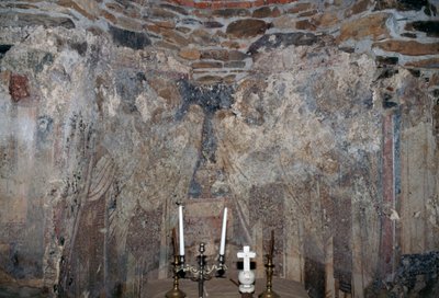 Beschädigtes Fresko in der Kirche in Kantanos, Kreta, Griechenland von Unbekannt Unbekannt