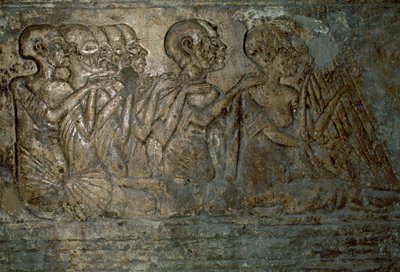 Ausländische Gäste überreichen Geschenke an Königin Nofretete, Basrelief aus dem Grab von Merire, Nekropole von Tell el-Amarna, Ägypten, ägyptische Zivilisation, Neues Reich, 18. Dynastie von Unbekannt Unbekannt