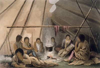 Innenraum eines Cree-Indianerzeltes, 1824 von Lieutenant Hood