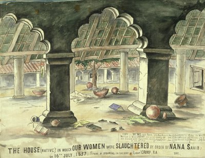 Haus, in dem die Frauen auf Befehl von Nana Sahib geschlachtet wurden von Lieutentant Charles Wade Crump