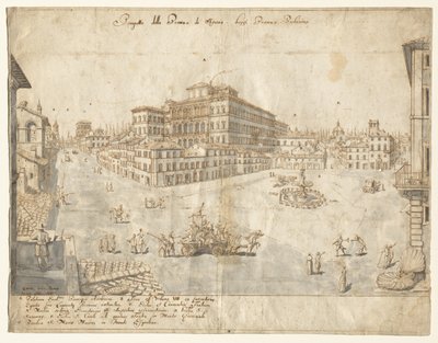 Achtzehn Ansichten von Rom: Die Piazza Barberini (recto) von Lievin Cruyl