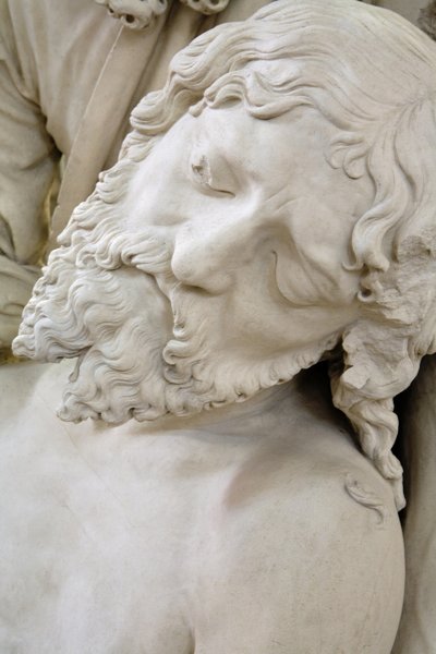 Die Grablegung und die Ohnmacht der Jungfrau, Detail: Kopf von Jesus von Ligier Richier