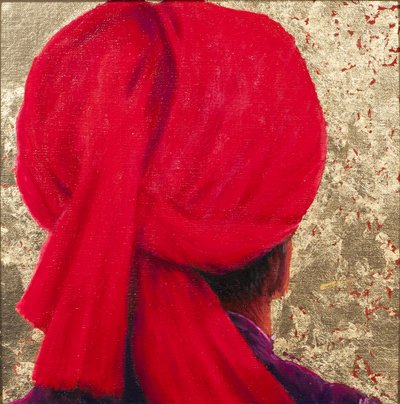 Roter Turban auf Goldblatt, 2014 von Lincoln Seligman