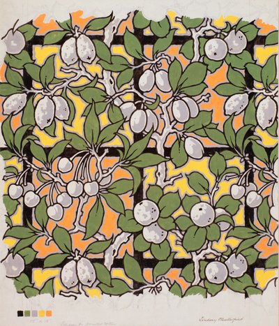 Gemischte Früchte auf Spalier, Entwurf für bedruckte Baumwolle, 20. Jahrhundert von Lindsay P. Butterfield