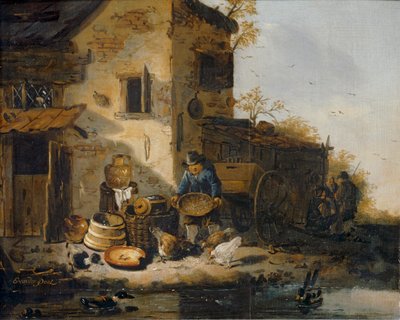 Bauer füttert Hühner von Lionel Hamilton-Renwick
