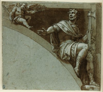 Entwurf für ein Zwickel: Ein römischer Märtyrer und zwei Putti – Heiliger Judas Thaddäus von Livio Agresti