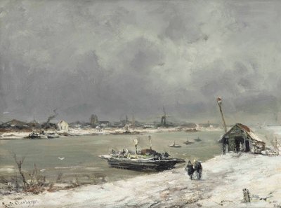 Eine Fährüberfahrt bei Wijk bij Duurstede im Winter von Lodewijk Frederik Hendrik Apol