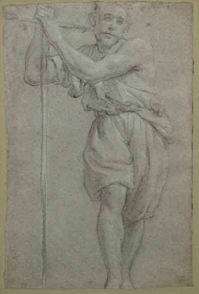 Ein Mann, der sich auf ein Holzkreuz lehnt von Lodovico (attr. to) Carracci