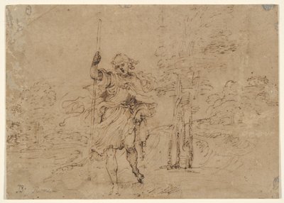 Heiliger Christophorus (oder Heiliger Rochus?) in einer Landschaft von Lodovico Carracci