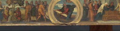 Moses und die Gesetzestafeln, der Fluch des verdorrten Feigenbaums und das Scherflein der Witwe von Lodovico Mazzolino