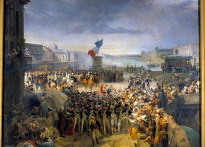 Die Nationalgarde von Paris, versammelt auf der Pont Neuf, zieht im September 1792 in die Armee. Gemälde von Leon Cogniet (1794-1880) von Léon Cogniet