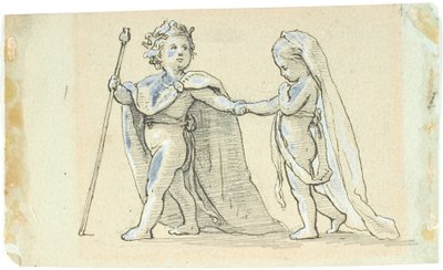 Vignette mit spielenden Kindern als König und Königin von Lorenz Frølich
