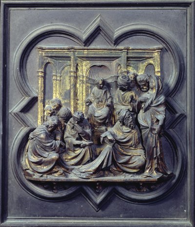Christus unter den Ärzten, viertes Panel der Nordtüren des Baptisteriums von San Giovanni, 1403-24 (Bronze) von Lorenzo Ghiberti
