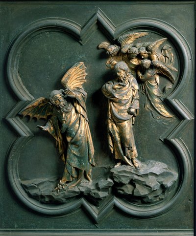 Nordtor (genannt Porte de la Croix, im Norden), Außendetail: „Die Versuchung Christi“ Bronzeskulptur von Lorenzo Ghiberti (1378-1455) von Lorenzo Ghiberti