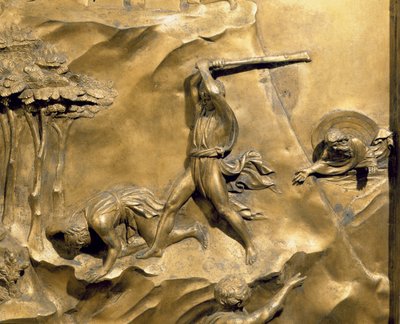 Die Geschichte von Kain und Abel, Detail der Tötung von Abel, Originaltafel der Osttüren des Baptisteriums, 1425-52 (nach Restaurierung) von Lorenzo Ghiberti