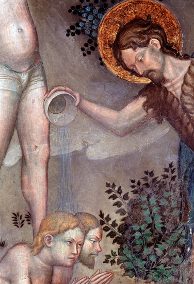 Johannes der Täufer tauft die Menge im Jordan, Detail (Fresko) von Lorenzo Salimbeni