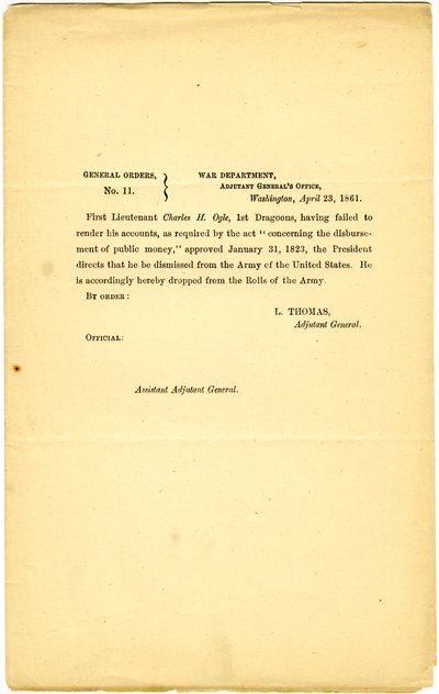 Allgemeine Befehle, Nr. 11, Kriegsministerium, Büro des Generaladjutanten, Washington, 23. April 1861 von Lorenzo Thomas