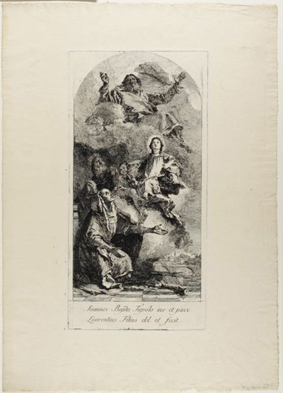 Die heilige Anna und der heilige Joachim bieten die Jungfrau Maria als Kind dem ewigen Vater an von Lorenzo Tiepolo
