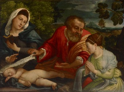 Die Heilige Familie mit einer Donatrix als Heilige Katharina von Alexandria, ca. 1540-1545 von Lorenzo attr. to Lotto