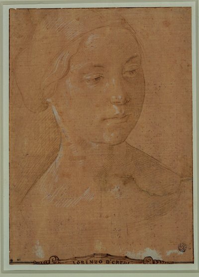 Porträt einer Frau, Dreiviertelansicht, Haare in einem Netz von Lorenzo di Credi