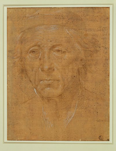 Porträt eines alten Mannes, frontal, mit Mütze von Lorenzo di Credi