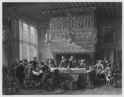 Der Kriegsrat in Courtray, nach dem Bild in der Vernon-Galerie von Louis (after) Haghe