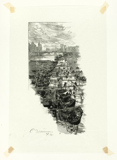 Apfelmarkt, gesehen von der Pont Louis-Philippe, Platte sieben aus Le Long de la Seine et des Boulevards von Louis Auguste Lepère