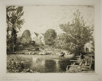 Die alte Fußgängerbrücke, Ufer des Petit Morin von Louis Auguste Lepère