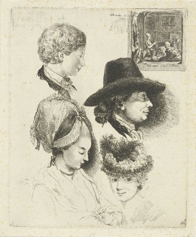Studienblatt mit Porträts von Louis Bernard Coclers und seiner Familie von Louis Bernard Coclers