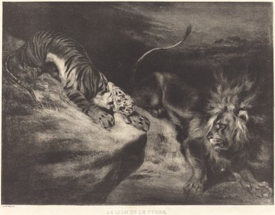 Der Löwe und der Tiger von Louis Candide Boulanger after Eugène Delacroix