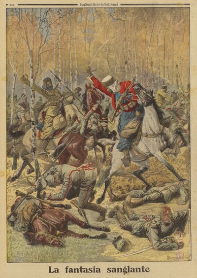 Algerische Goumiers der französischen Armee besiegen eine größere Gruppe deutscher Kavallerie, Erster Weltkrieg von Louis Charles (after) Bombled
