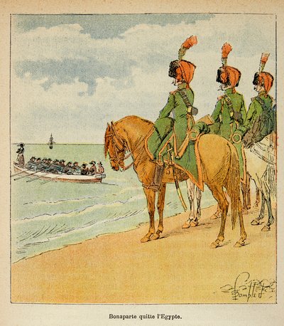 Illustration von Louis Bombled aus dem Buch „Das Memorial von Saint Helene“ von Graf Emmanuel de Las Cases: Bonaparte verließ Ägypten am 23. August 1799, Private Sammlung von Louis Charles Bombled
