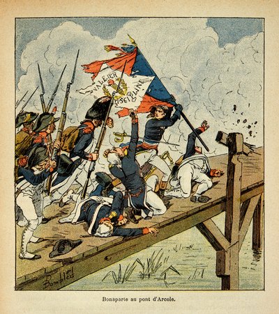 Illustration von Louis Bombled aus dem Buch „Das Memorial von Saint Helene“ von Graf Emmanuel de Las Cases: Bonaparte an der Brücke von Arcole von Louis Charles Bombled